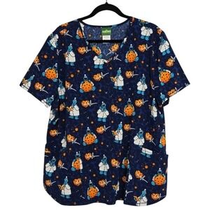 NWOT Sesame Street Cookie Monster Doctor Cookies V-Neck Print Scrub Top Size XXL